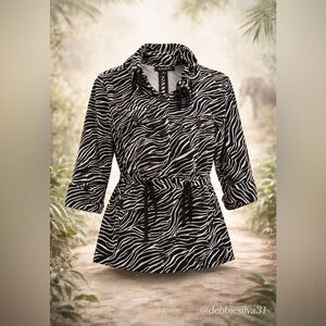 Elementz Zebra Print Safari Jacket XL Black White 3/4 Sleeve Cotton Stretch